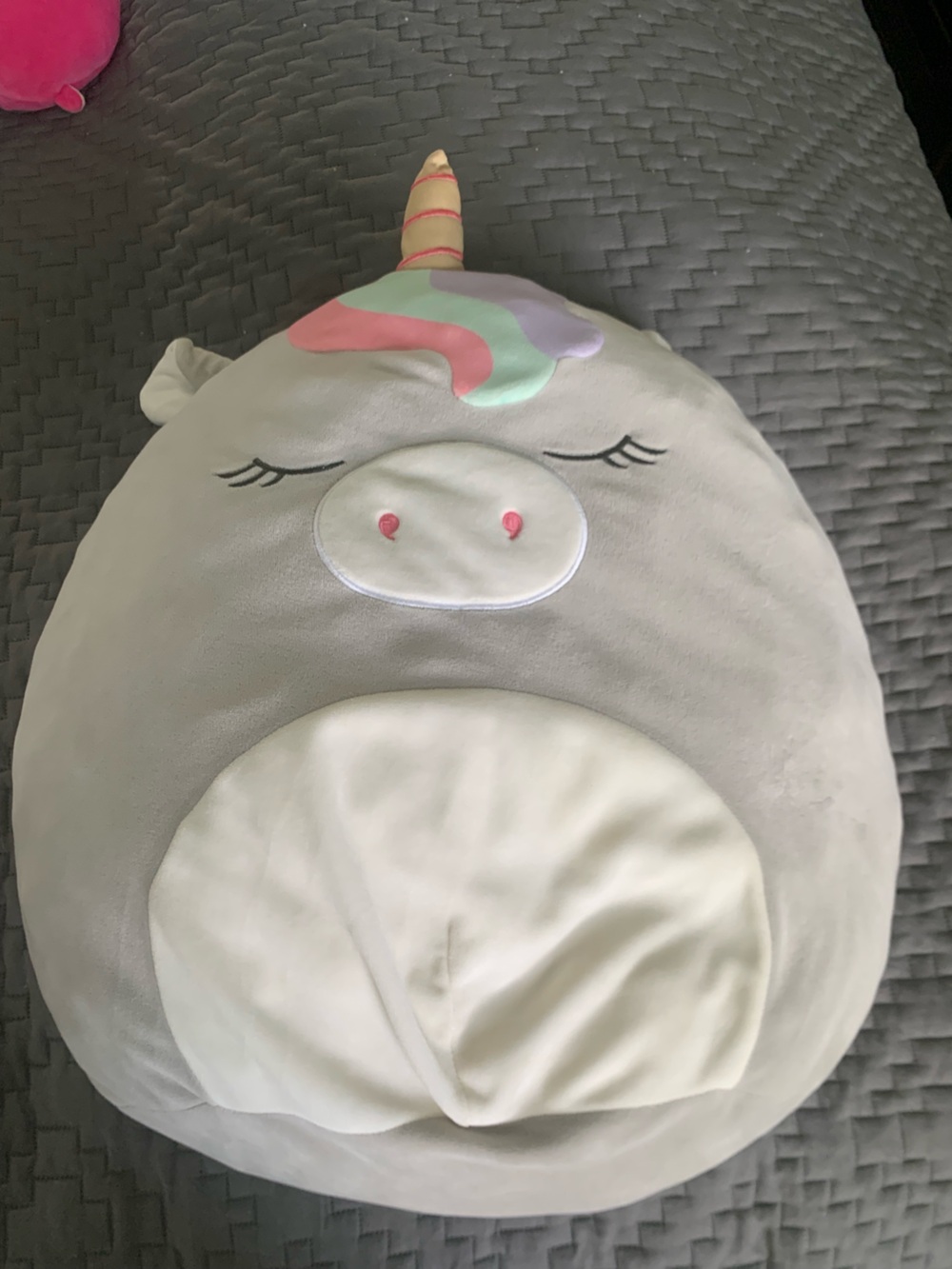 Squishmallow Plush Unicorn Pillow - Light Gray with Pastel Accent